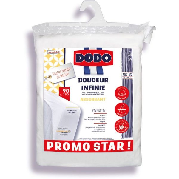 Sortie ❤️ DODO Protège-Matelas DODO Absorbant Anti-Acariens Et Antibactérien DOUCEUR INFINIE 195 G/m² PROMO STAR ! 👏 1