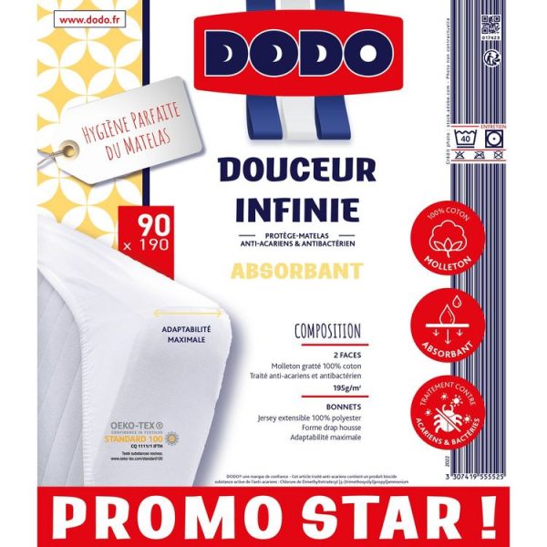 Sortie ❤️ DODO Protège-Matelas DODO Absorbant Anti-Acariens Et Antibactérien DOUCEUR INFINIE 195 G/m² PROMO STAR ! 👏 3